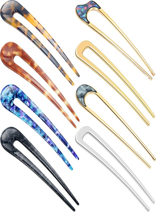 تشوانغ دي 8 قطع من دبابيس الشعر على شكل حرف U، دبابيس فرنسية، دبابيس شعر معدنية عتيقة على شكل حرف U، دبابيس شعر على شكل شوكة، إكسسوارات تصفيف شعر للنساء والفتيات (أنماط كلاسيكية) - Image 1